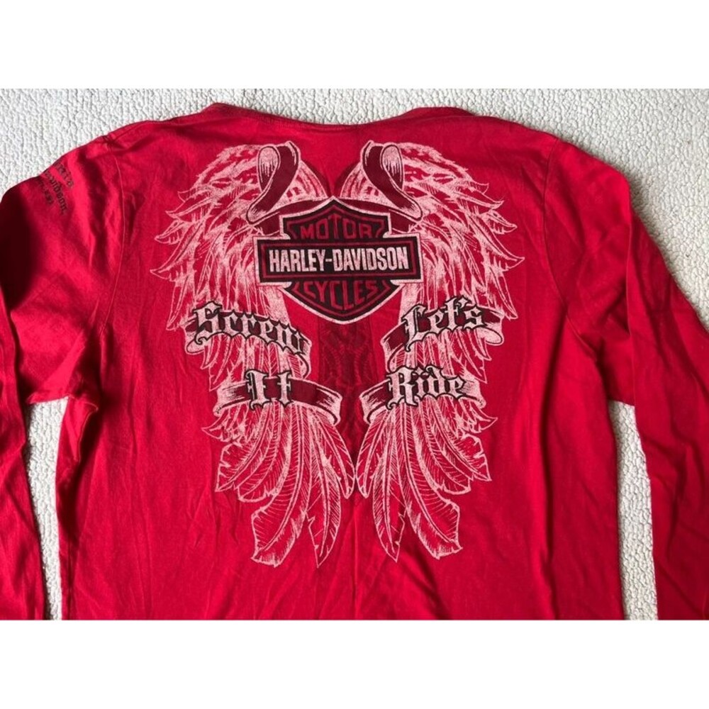 2010 Harley Davidson Red & Black Angel Wings Long Sleeve Shirt Cotton Womens 1X